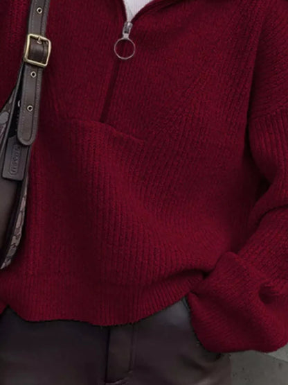 Half Zip Dropped Shoulder Sweater