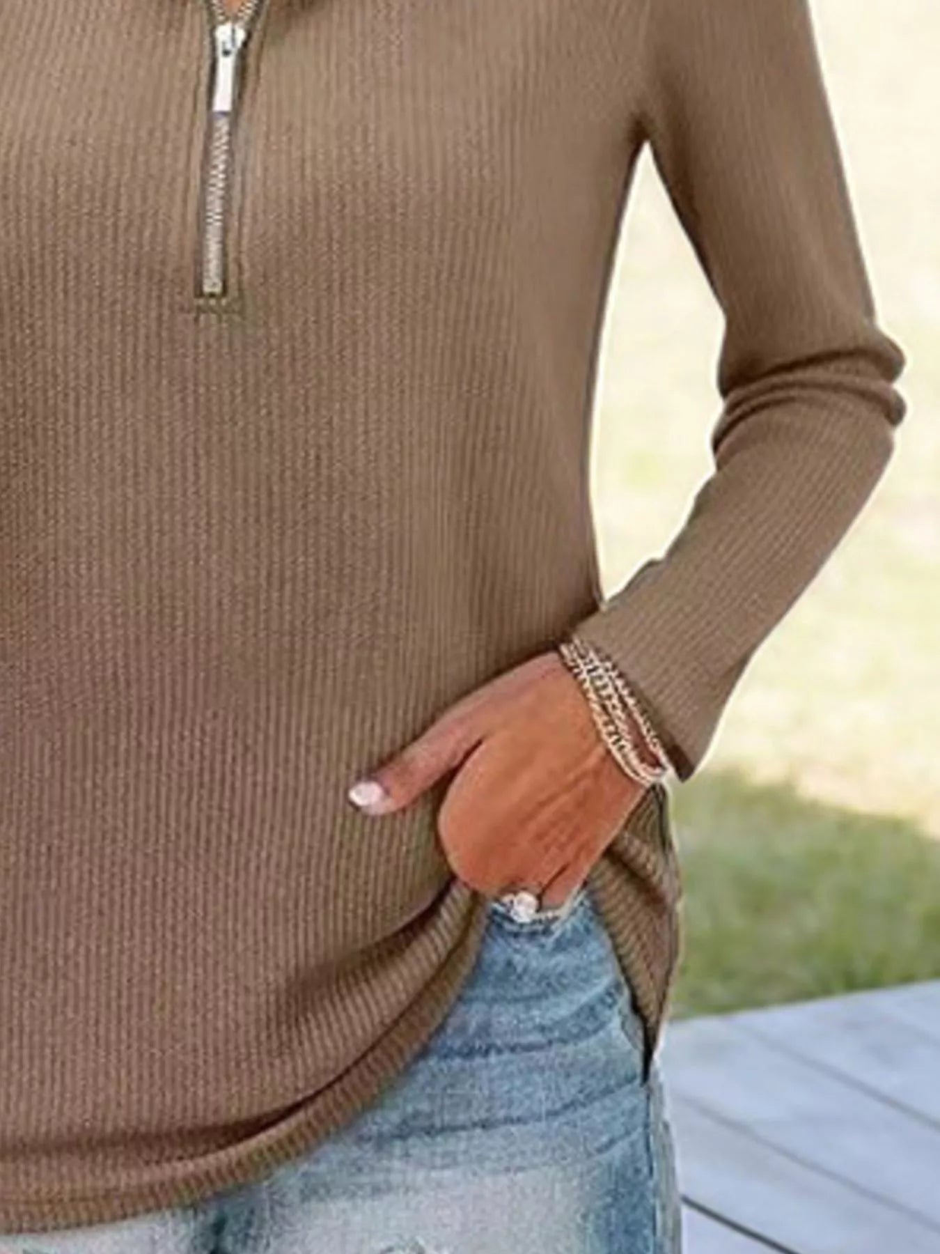 Half Zip Long Sleeve Knit Top