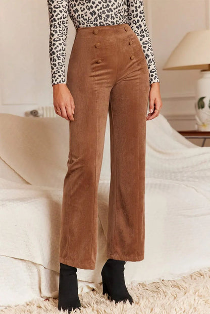Decorative Button Straight Leg Pants Caramel
