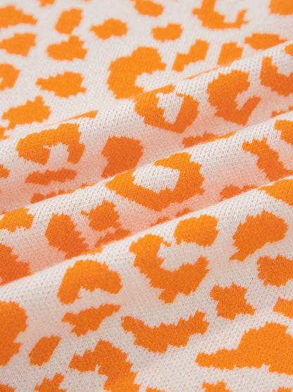 Leopard Drop Shoulder Chunky Knitted Cardigan