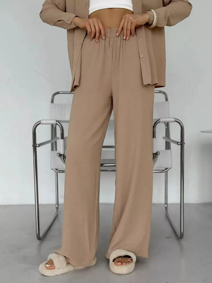 Button Up Long Sleeve Shirt and Pants Set