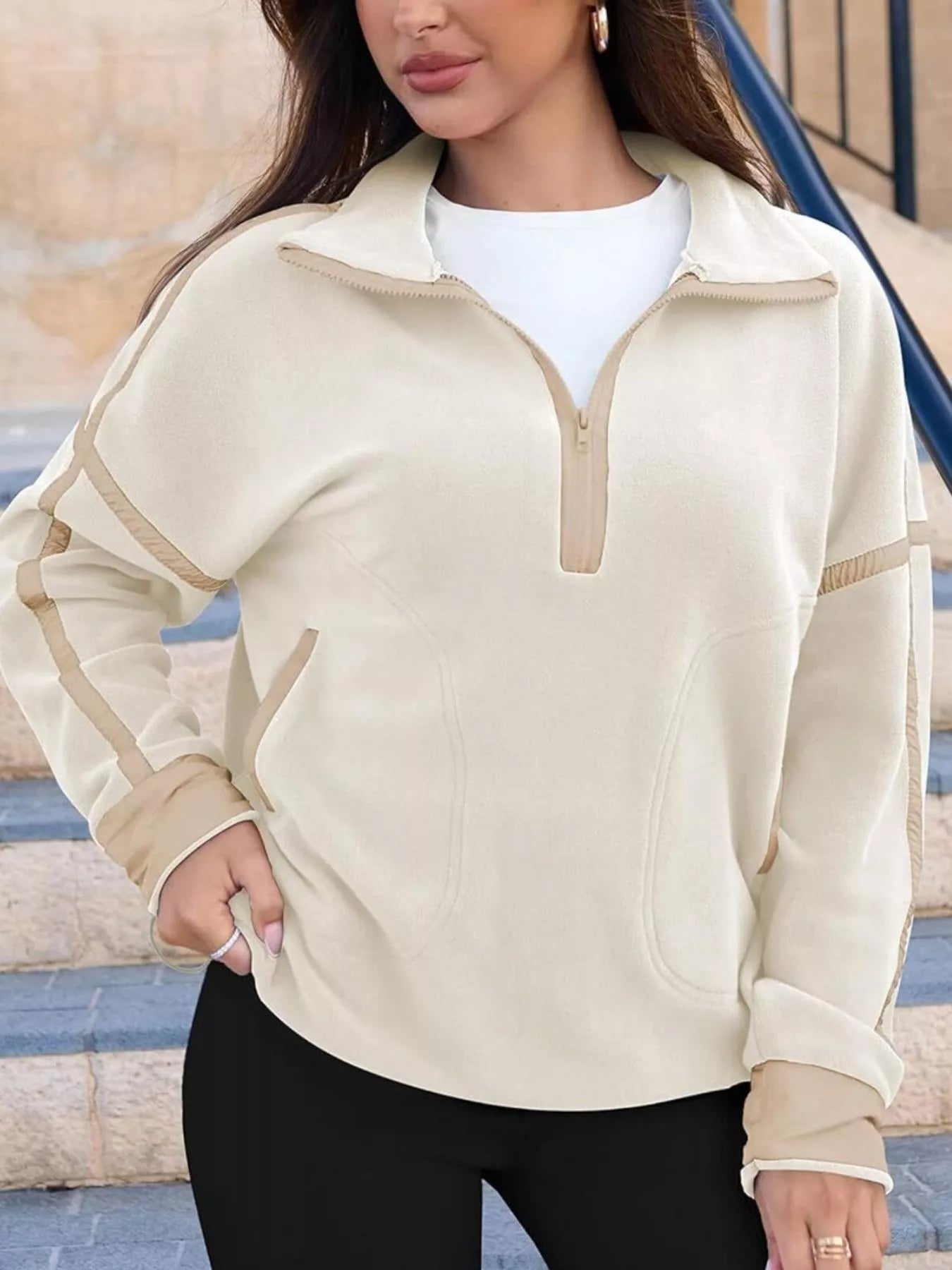 Half Zip Dropped Shoulder Sweatshirt