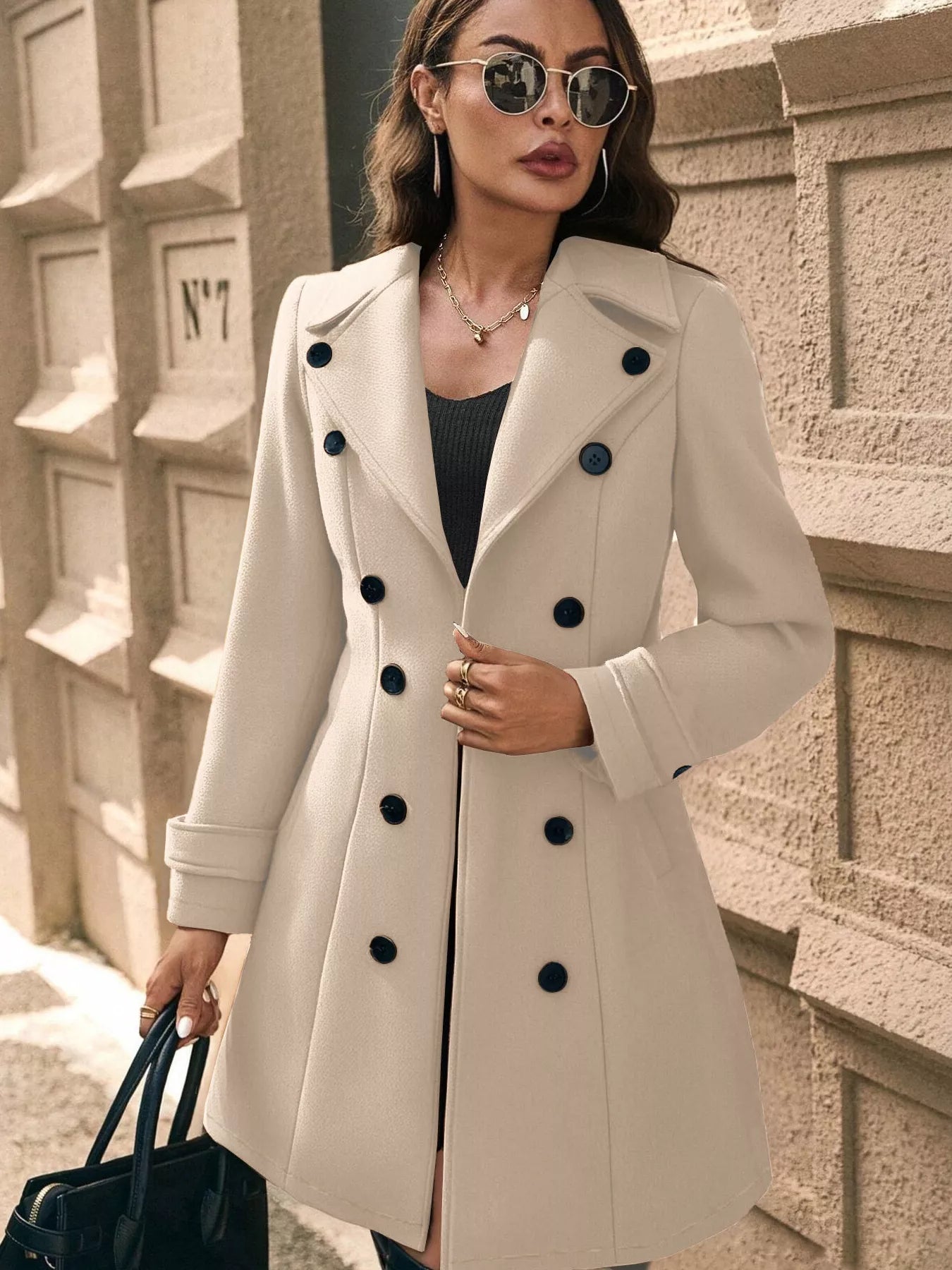 Double-Breasted Wool Blend Overcoat