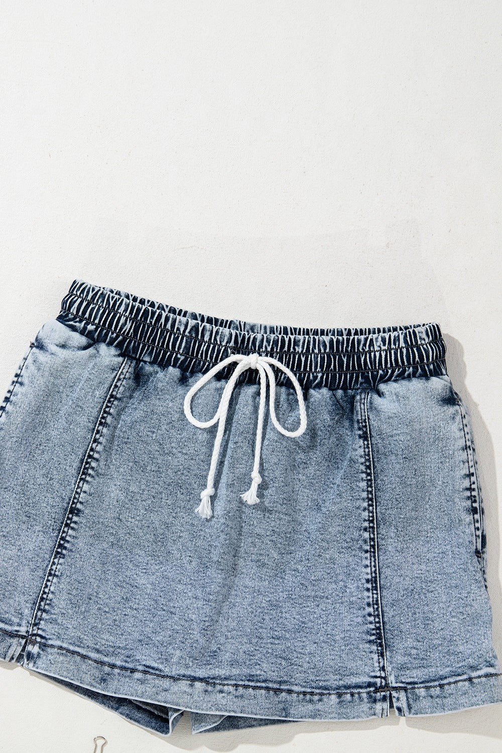 Drawstring High Waist Pocketed Denim Shorts