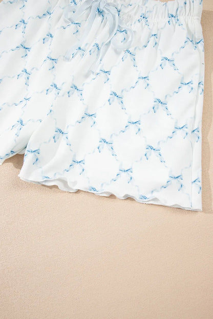 Printed Round Neck Top and Shorts Two-Piece Lounge Set