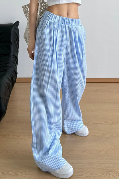Gingham Check Wide Leg Pants