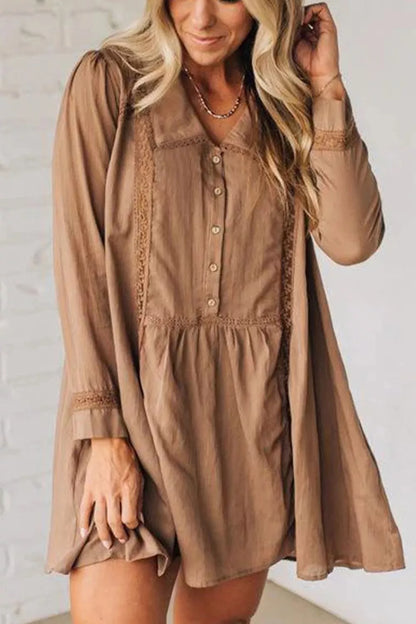 Lace Trim Button-Down Mini Dress