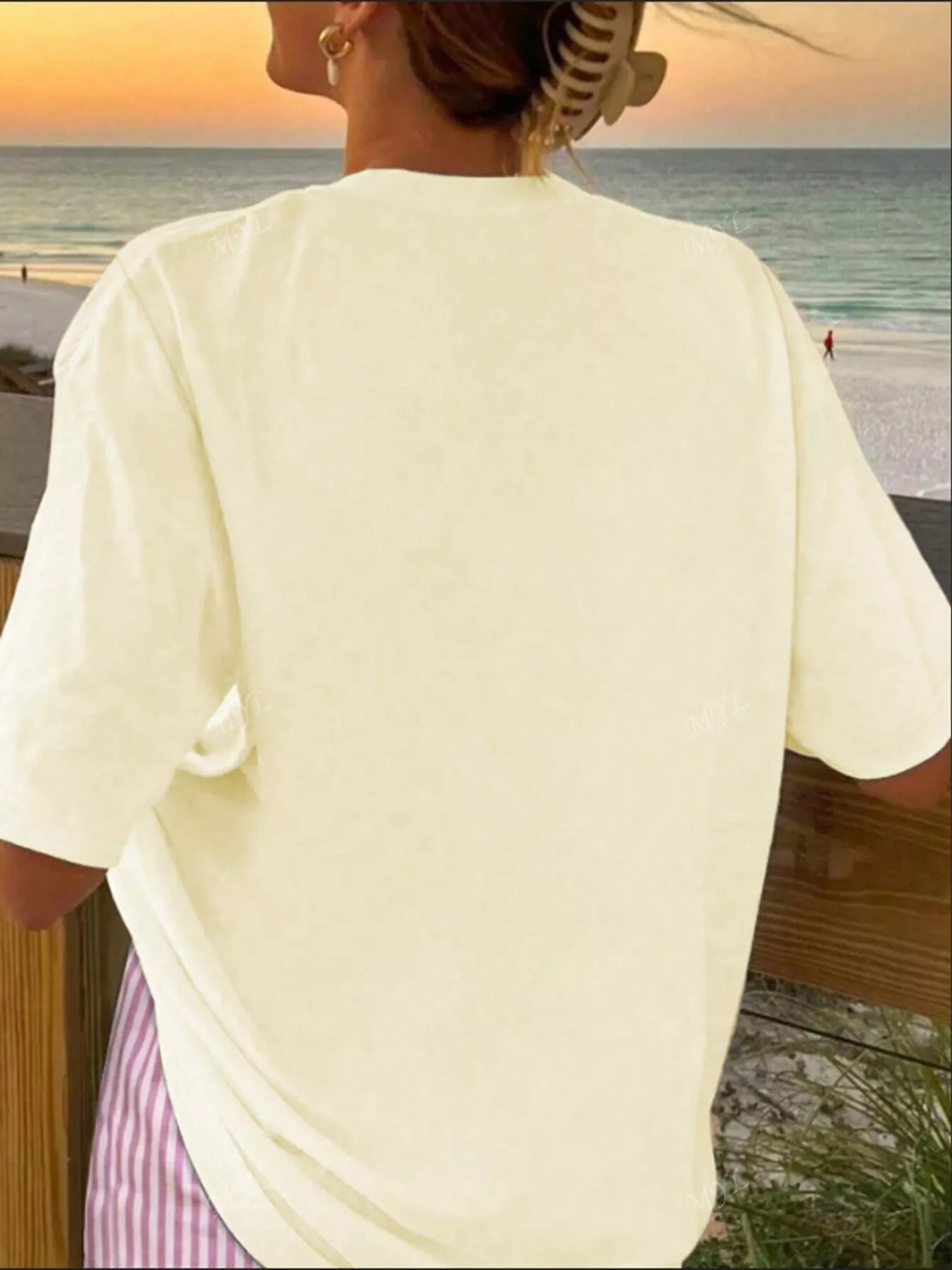 Round Neck Graphic T-Shirt and Striped Shorts Set