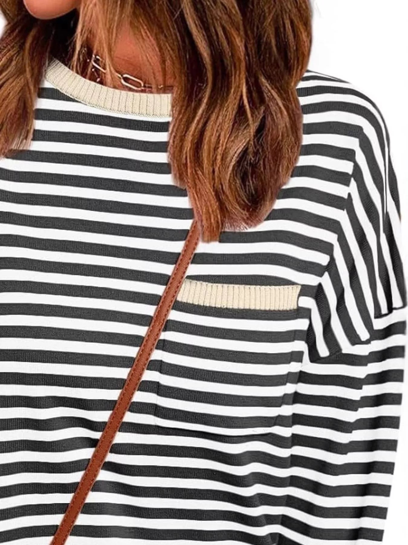 Striped Long Sleeve Sweater with Contrast Ribbed Trim
