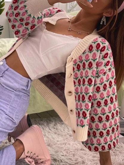 Floral Button Up Long Sleeve Cardigan
