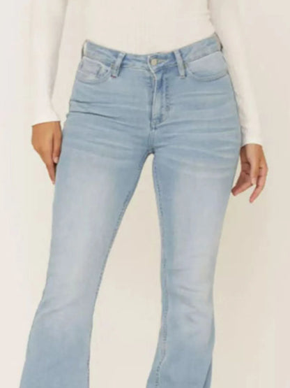 Full Size Wash Flare Jeans with Pockets Plus Size Light Blue