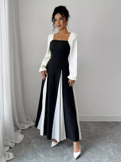 Color Block Square Neck Maxi Dress