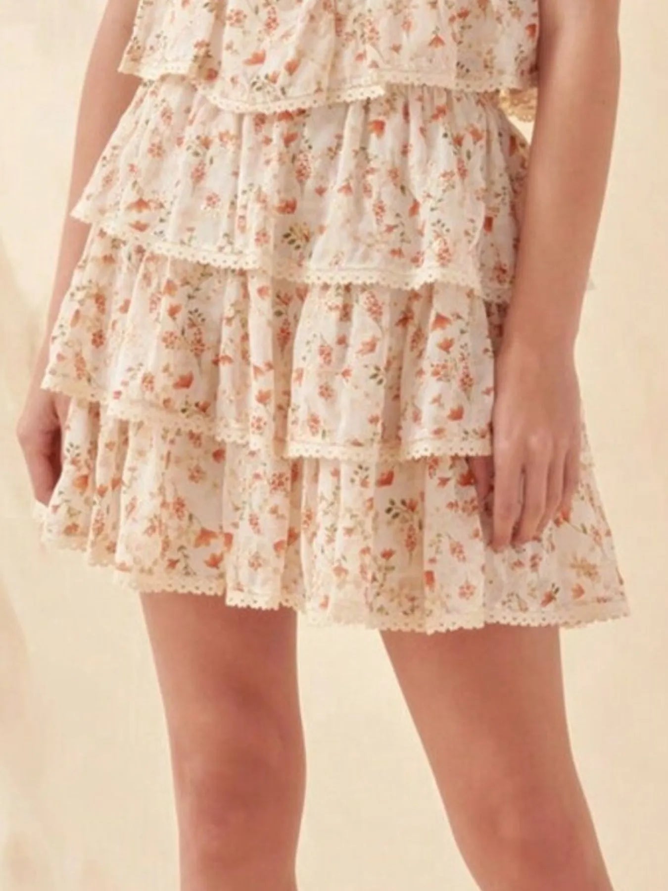 Floral Layered Ruffle Mini Skirt Apricot