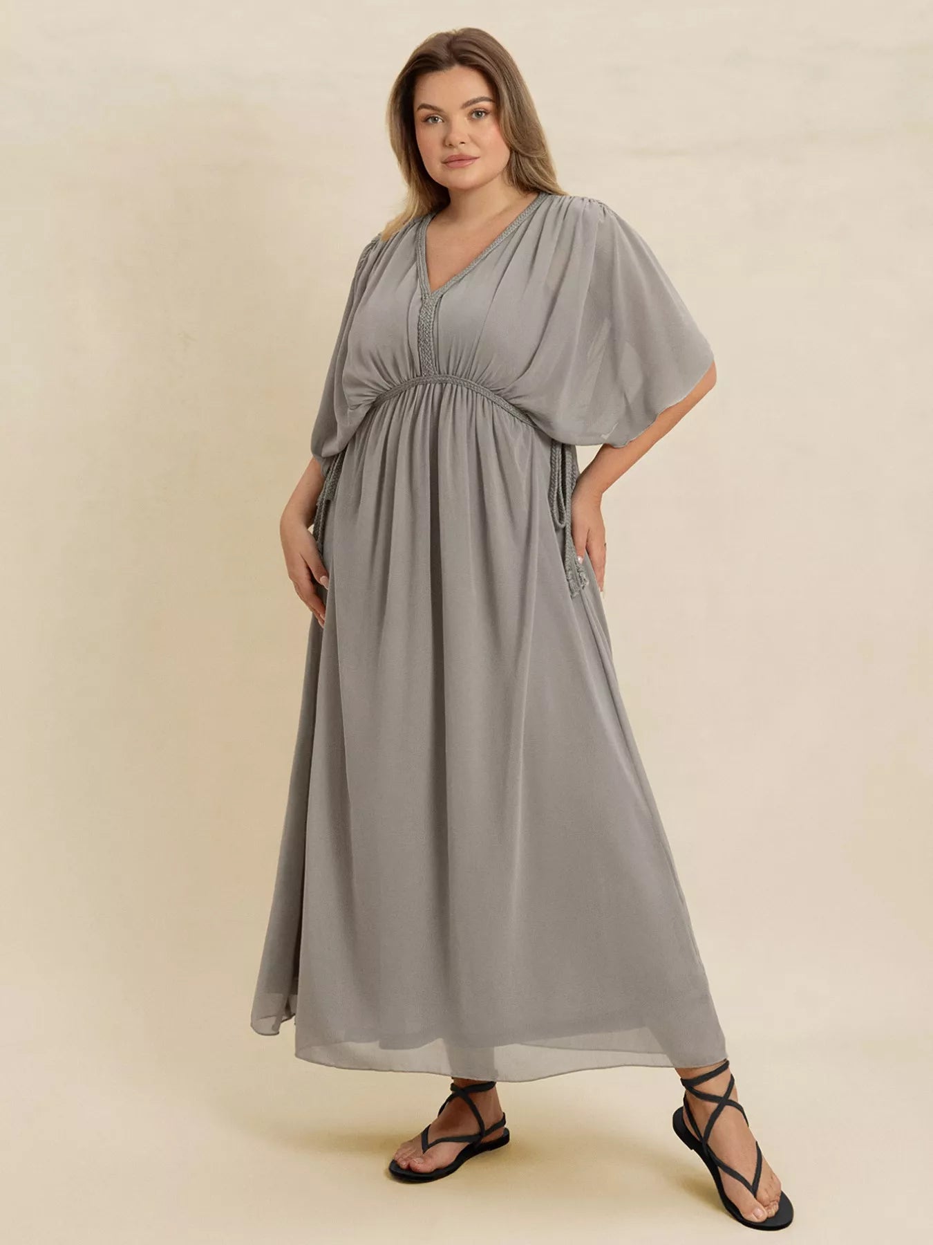 Plus Size V-Neck Flutter Sleeve Dress