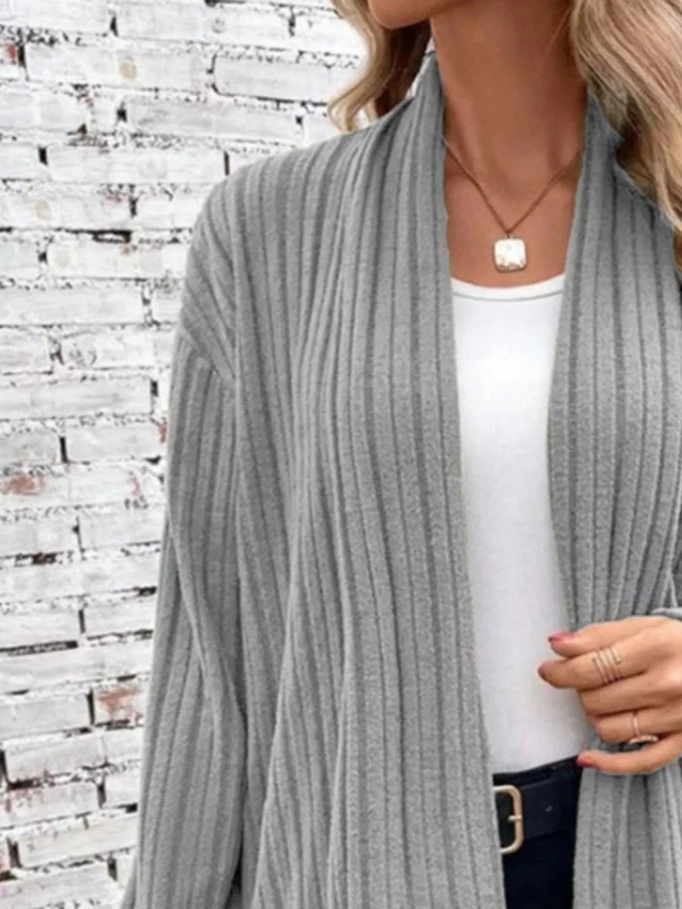 Full Size Ribbed Knit Open Front Cardigan Plus Size