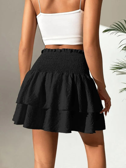 Smocked Layered Mini Skirt Black