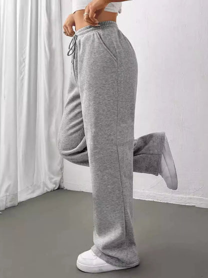 Relaxed Fit Drawstring Waist Solid Pants Light Gray