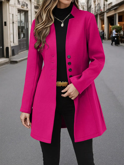 Button Up Long Sleeve Coat Hot Pink