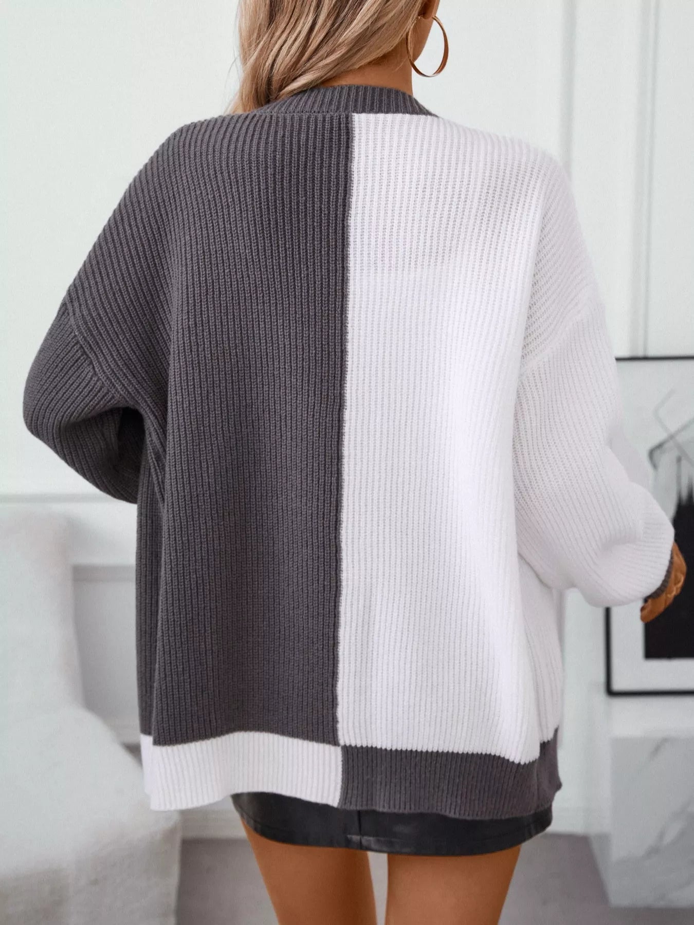 Color Block Open Front Knit Cardigan