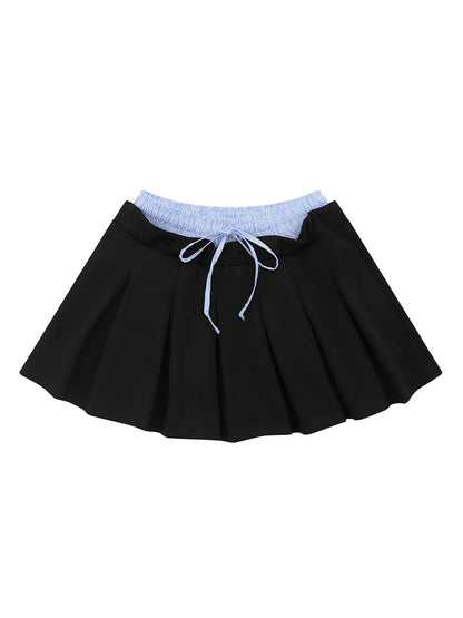 Drawstring Pleated Mini Skirt