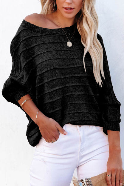 Round Neck Long Sleeve Knit Top Black