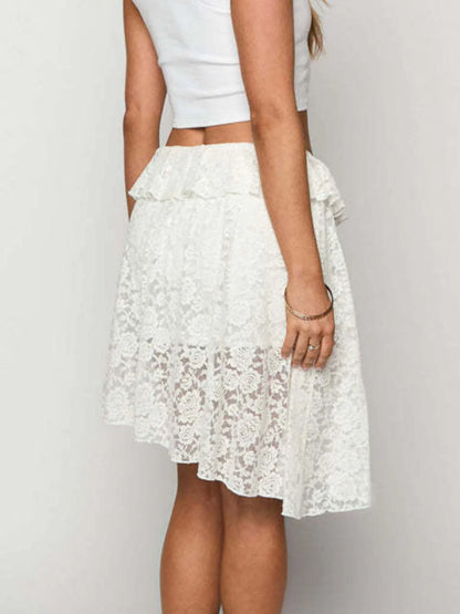 Lace Asymmetrical Mini Skirt
