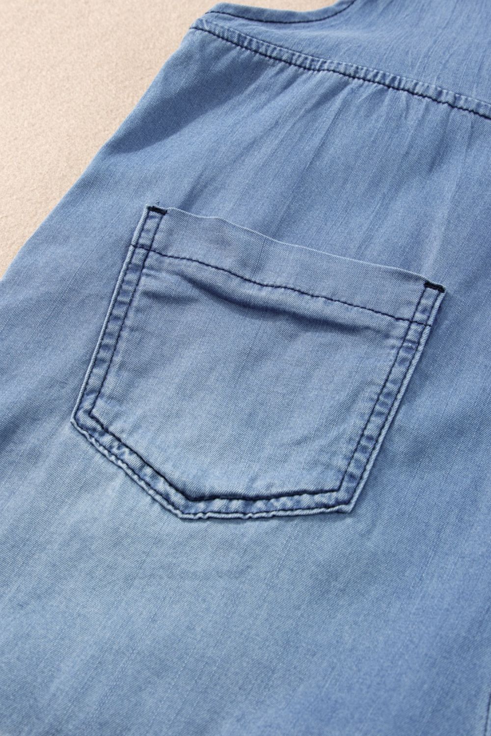 Square Neck Denim Overalls with Pockets