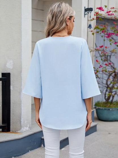 V-Neck Lace Trim Blouse