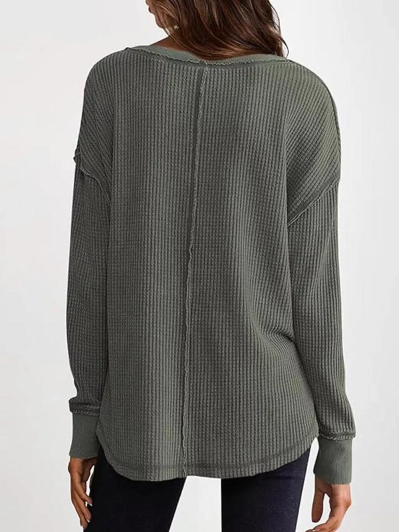 Waffle Knit Long Sleeve Sweatshirt