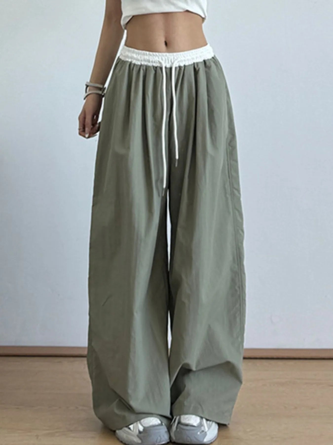Wide Leg Drawstring Casual Pants