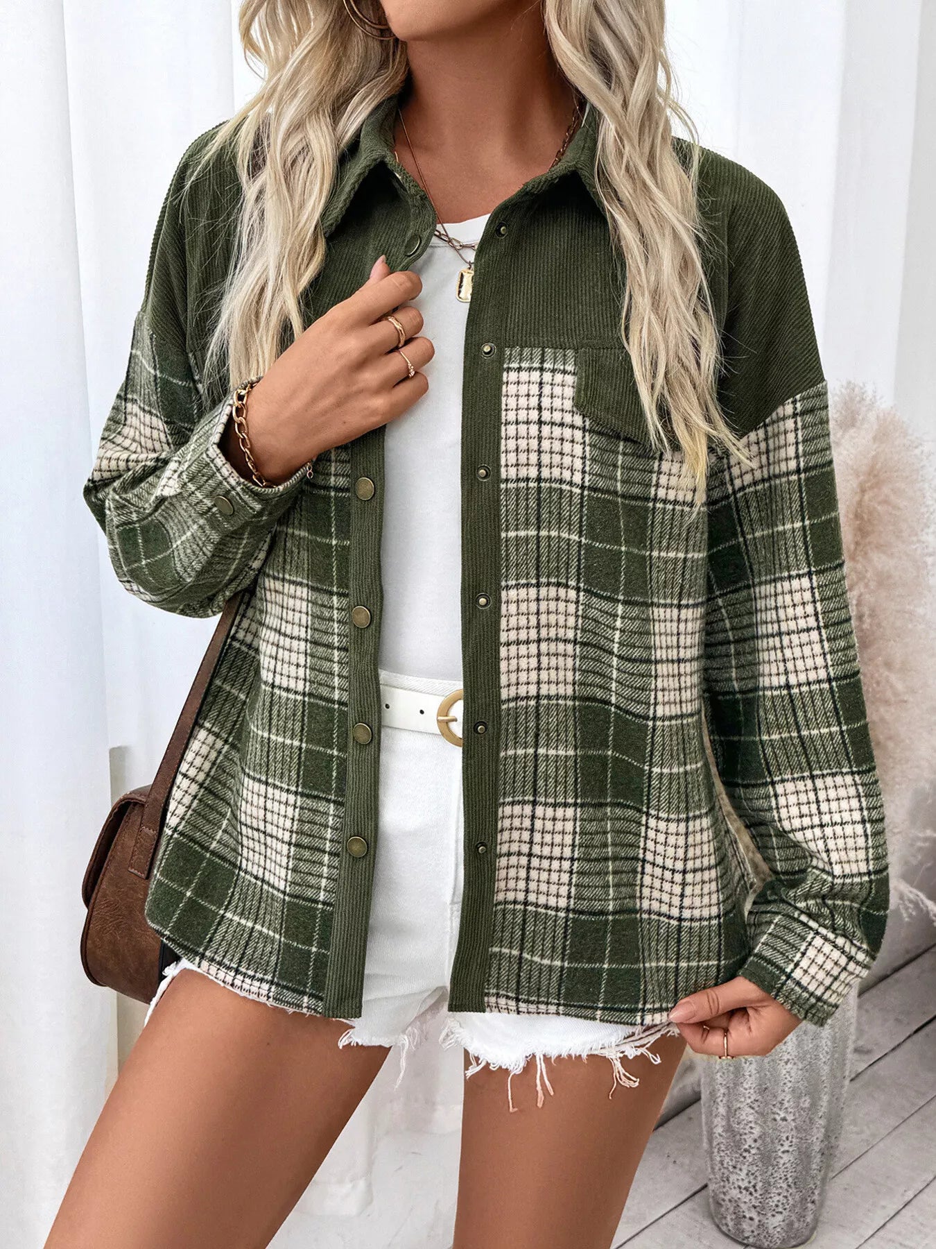 Plaid Button Up Long Sleeve Shacket