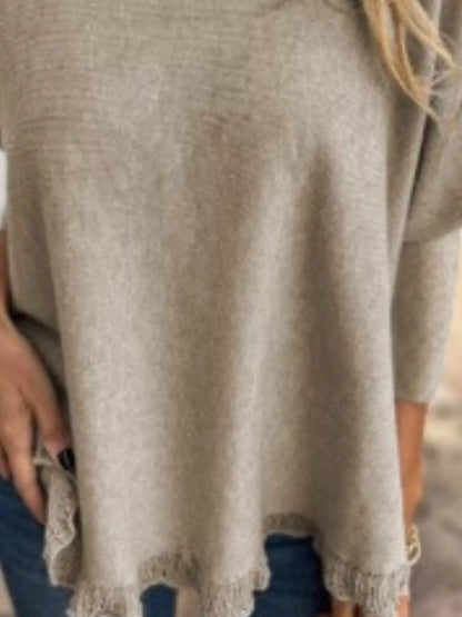 Full Size Round Neck Long Sleeve Knit Top with Lace Trim Plus Size