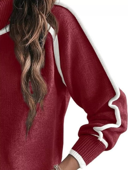 Full Size Turtleneck Contrast Trim Sweater Plus Size