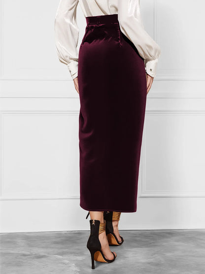 Side Tied Velvet Skirt