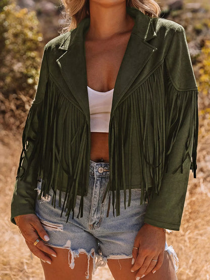Cropped Fringe Faux Suede Jacket