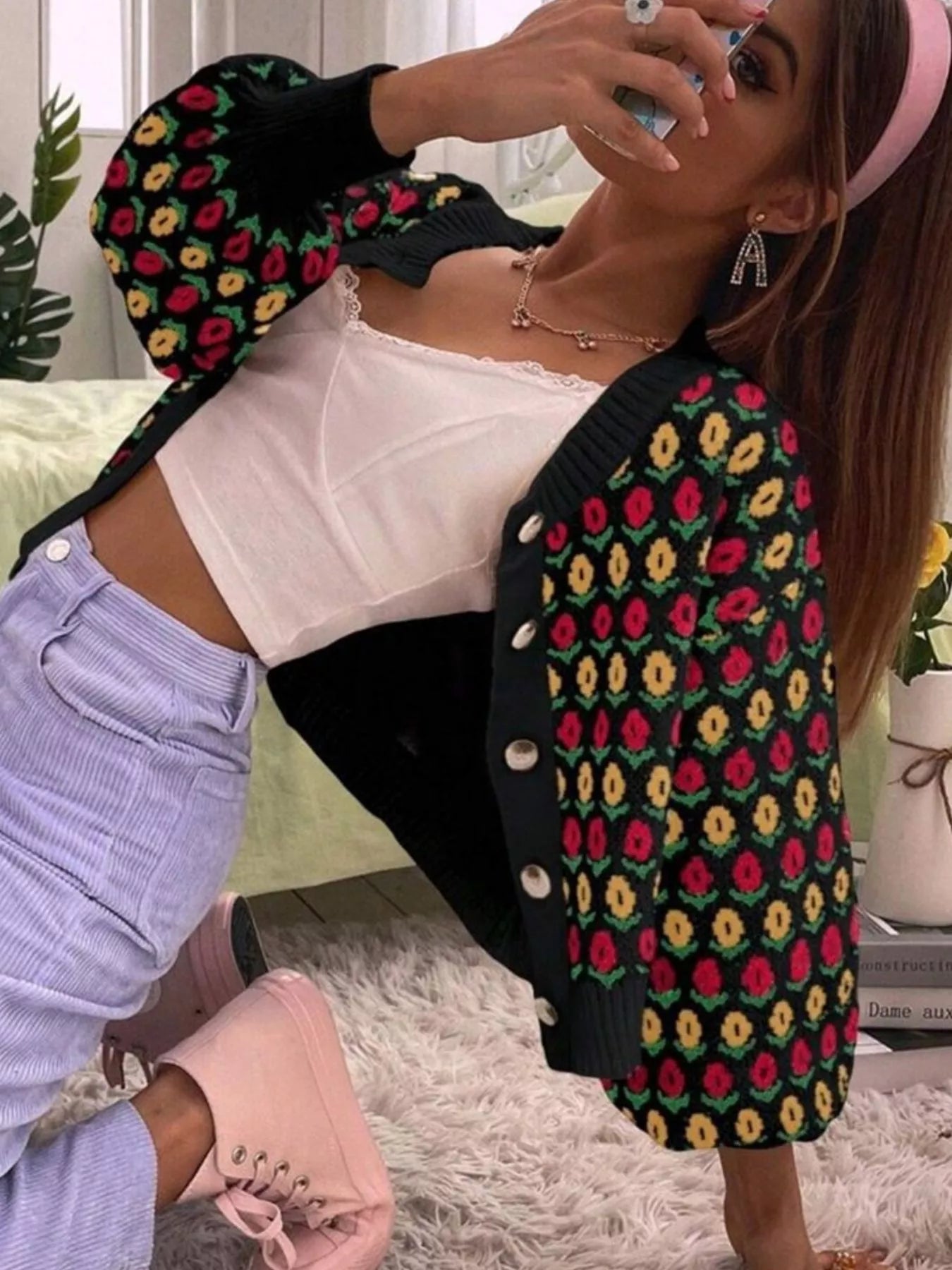 Floral Button Up Long Sleeve Cardigan