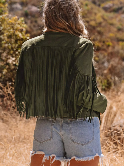 Cropped Fringe Faux Suede Jacket