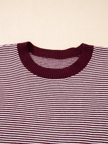 Stripe Color Block Patchwork Dolman Oversize Tunic Sweater