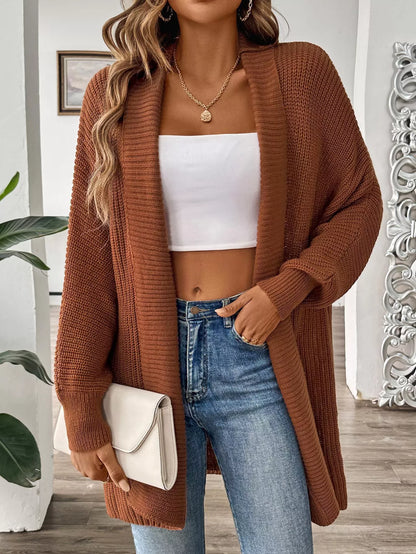 Open Front Ribbed Knit Cardigan