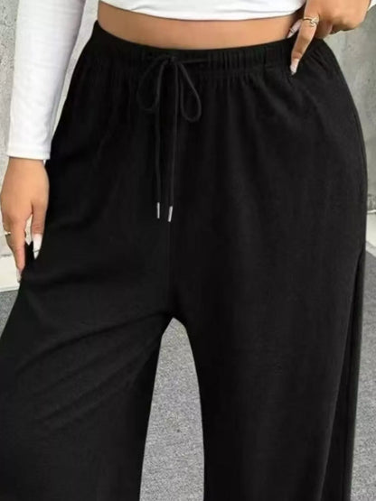Full Size Drawstring Wide Leg Pants Plus Size