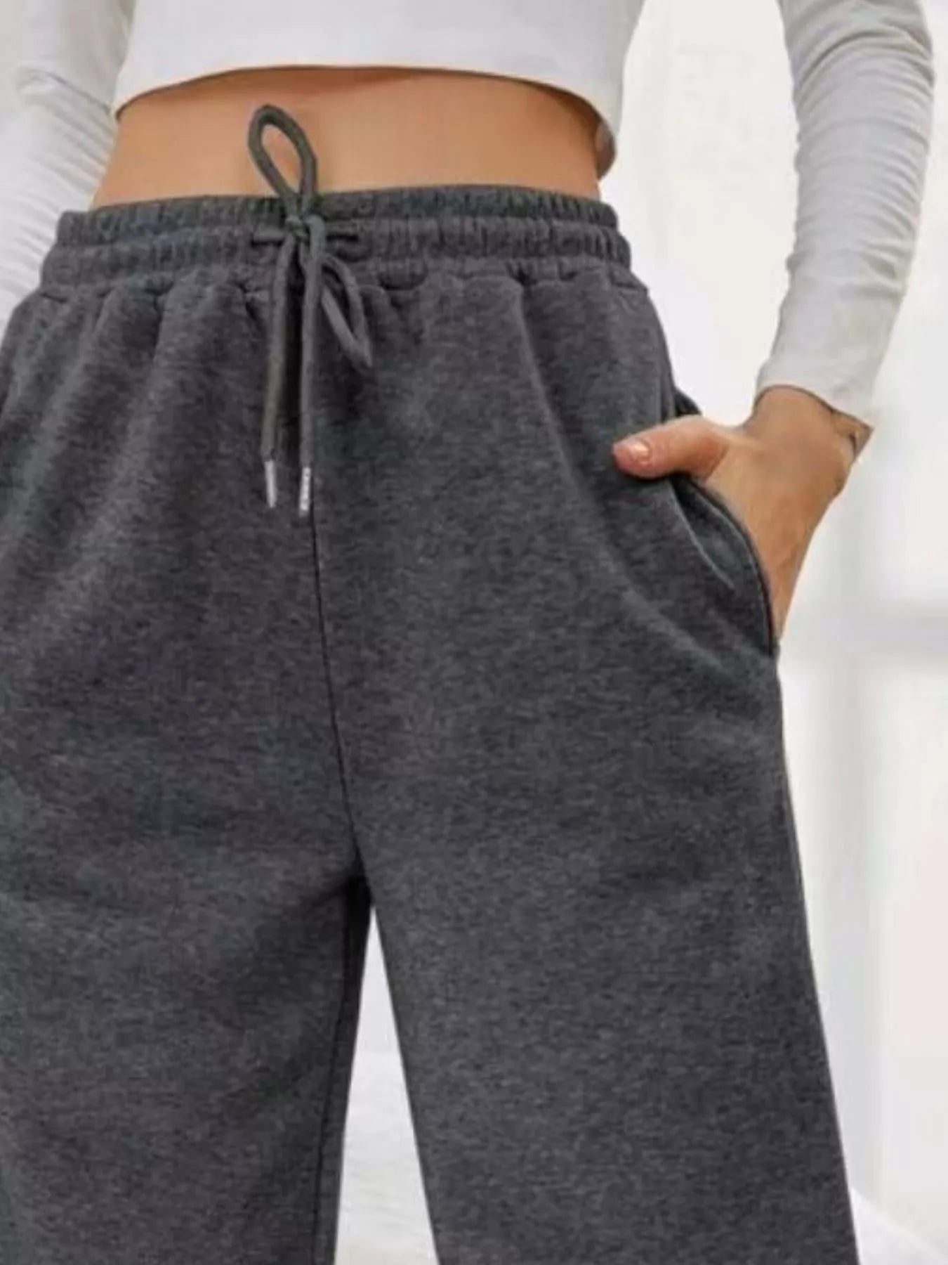 Relaxed Fit Drawstring Waist Solid Pants