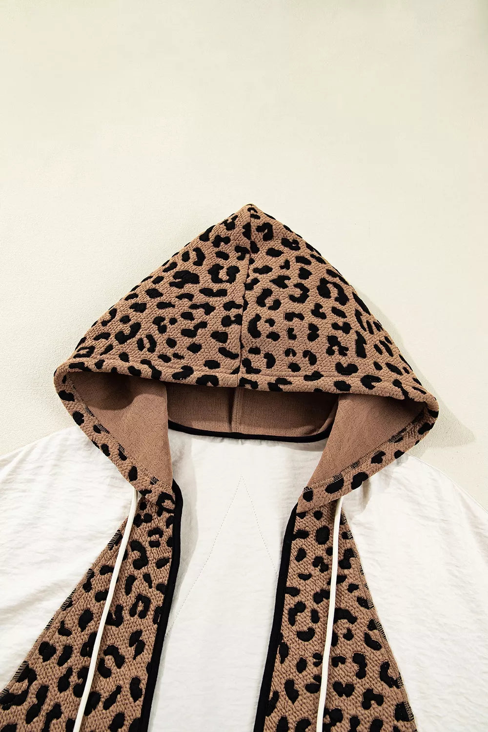 Drawstring Leopard Long Sleeve Hooded Jacket