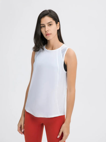 Millennia Cutout Back Round Neck Active Tank White