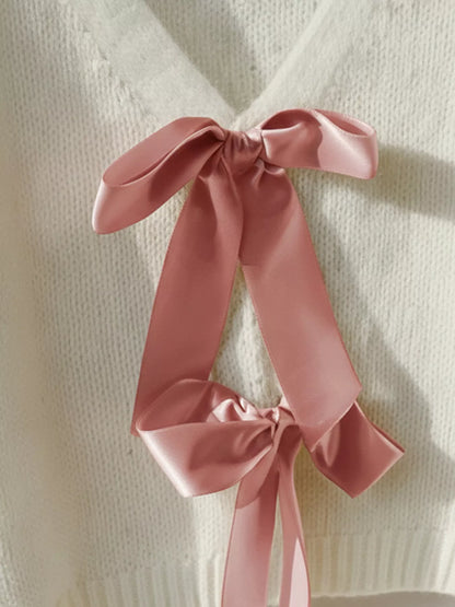 Bow-Knot Embellished V-Neck Cardigan