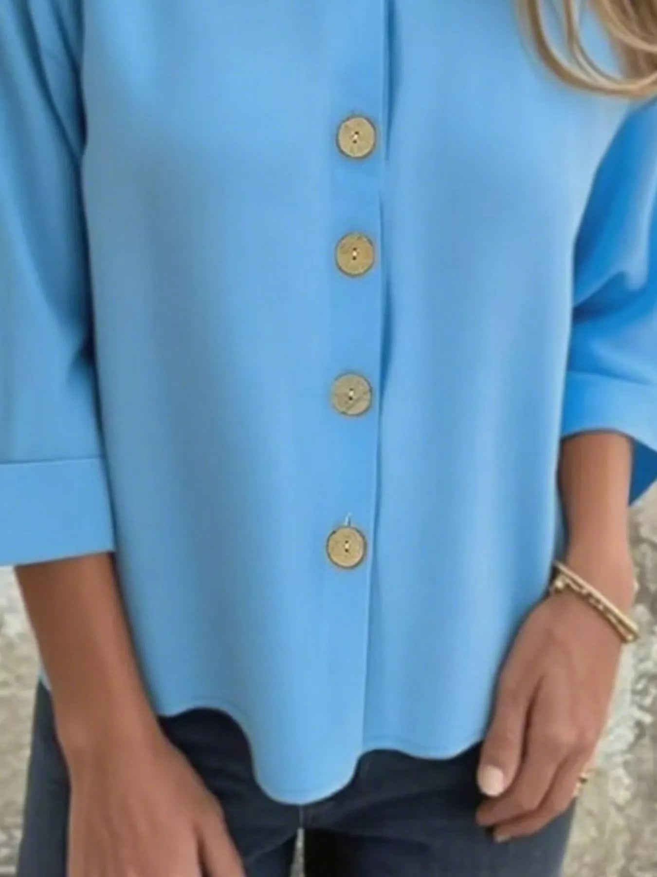 Full Size Button-Front 3/4 Sleeve Casual Blouse Plus Size