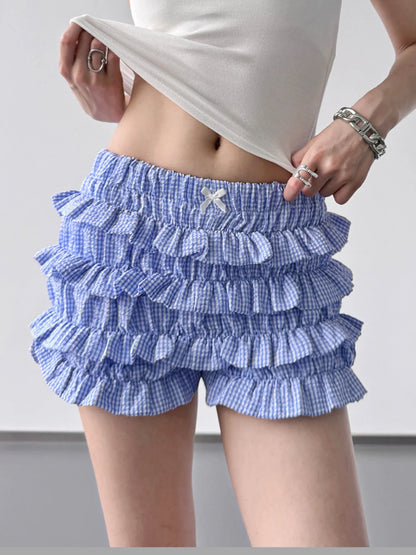 Plaid Ruffled Layered Shorts