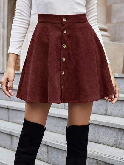 Buttoned Corduroy Mini Skirt Dark Brown