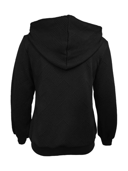 Texture Zip-Up Hoodie with Drawstring