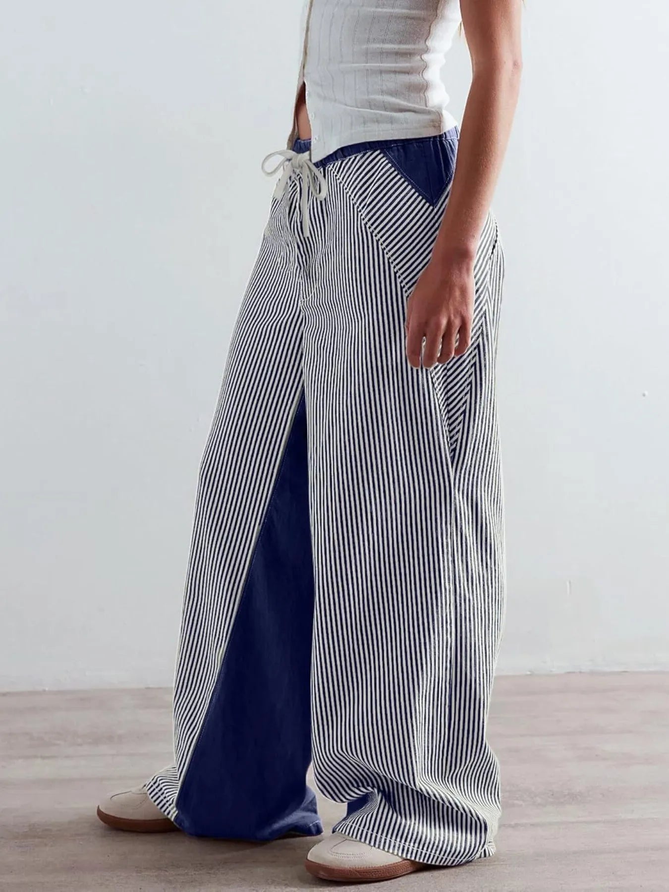 Striped Wide Leg Jeans Navy Blue