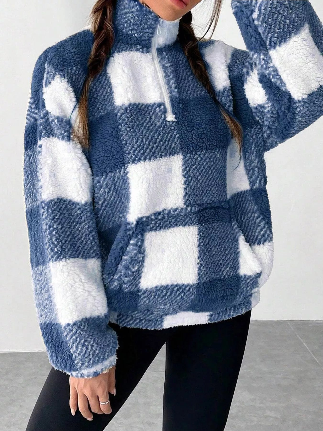 Full Size Plaid Sherpa Long Sleeve Sweatshirt Plus Size